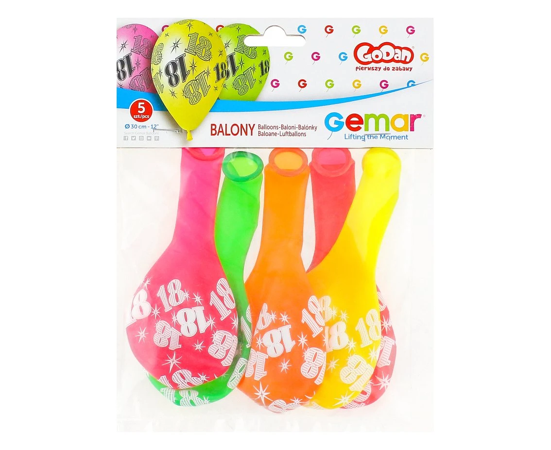 Balony Gemar 12", pastel premium "18", fluor mix,, 5szt. KK