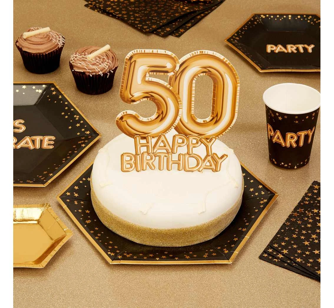 Piker "Glitz & Glamour",złoty napis 50 HAPPY BIRTHDAY