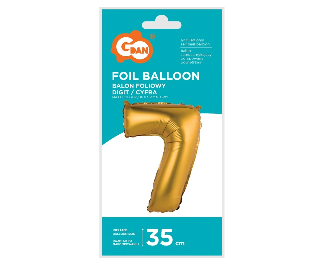 Balon foliowy "Cyfra 7", złota, matowa, 35 cm KK