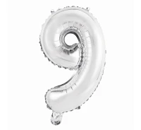 Balon foliowy "Cyfra 9", srebrna, 35 cm KK