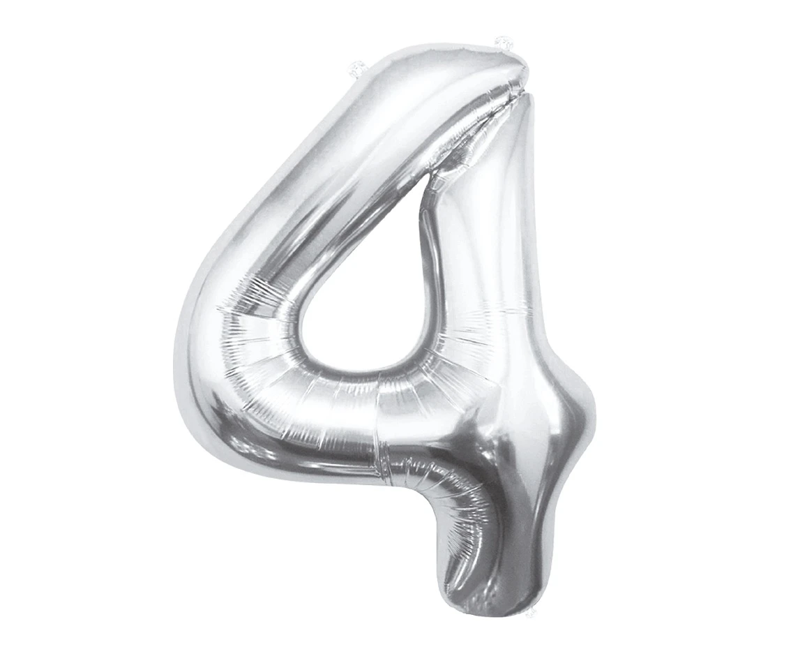Balon foliowy B&C Cyfra 4, srebrna, 85 cm