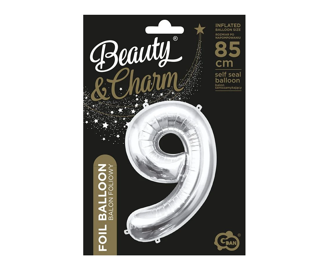 Balon foliowy B&C Cyfra 9, srebrna, 85 cm
