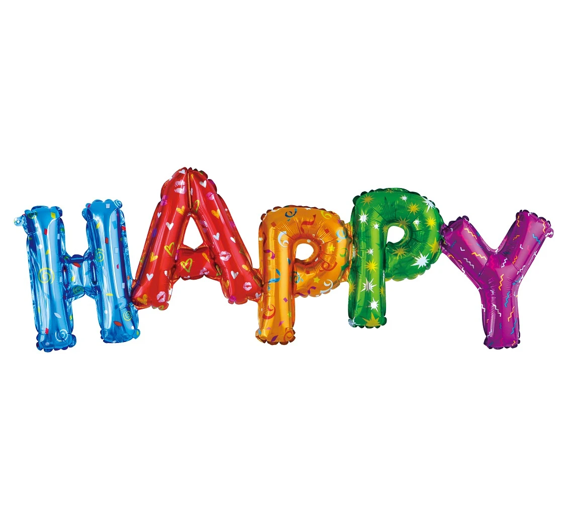 Balon foliowy "Napis HAPPY", kolorowy, 95x35 cm KK