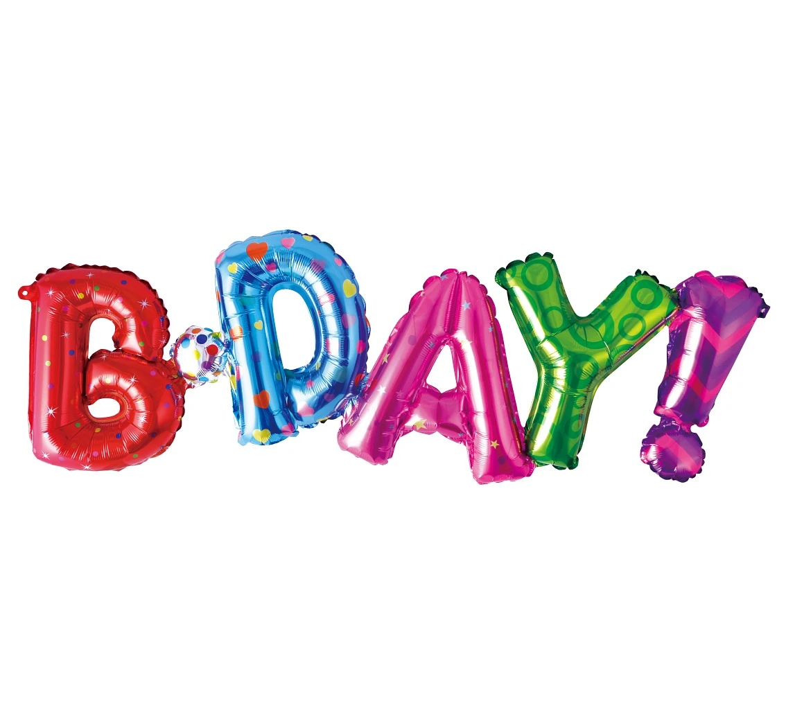 Balon foliowy "Napis B DAY", kolorowy, 82 cm KK