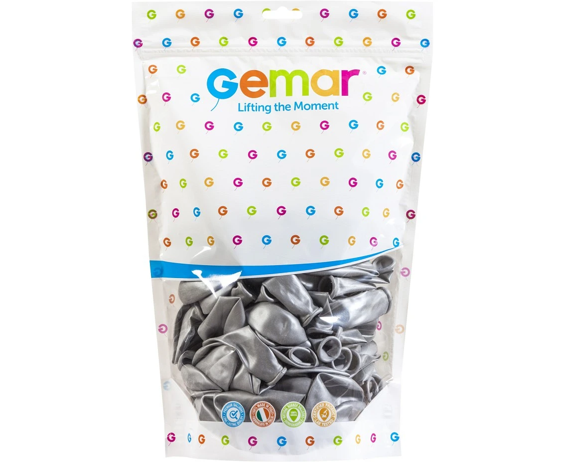Balony Gemar 13", metalik srebrne, 50szt.