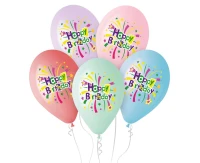 Balony Gemar 13", pastel premium hel "happy birthday", 5szt.
