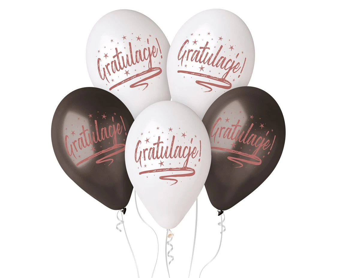 Balony Gemar 13", premium hel gratulacje!, metalik, 5szt. KK