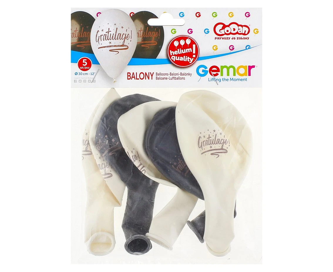 Balony Gemar 13", premium hel gratulacje!, metalik, 5szt. KK