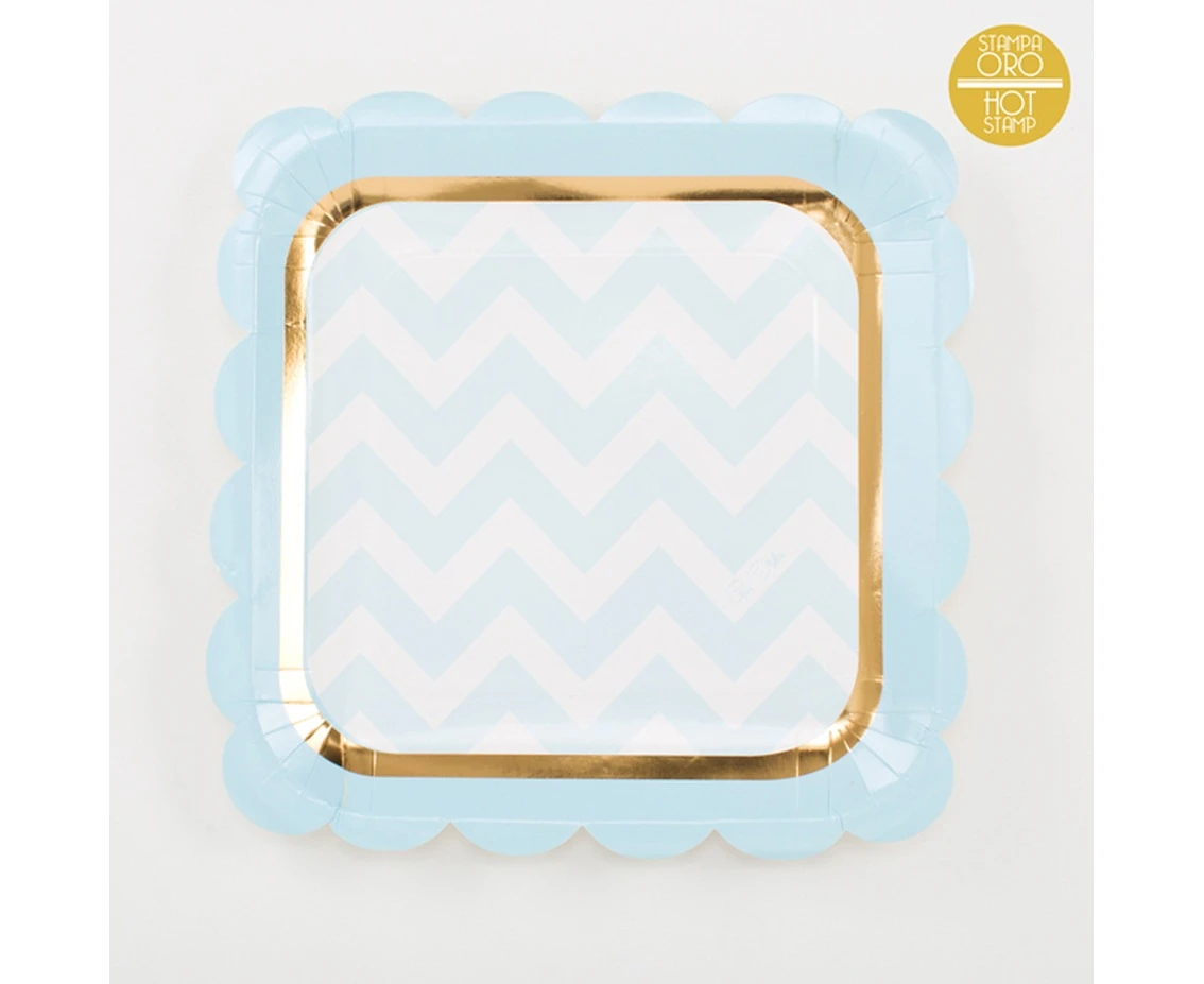 Talerzyki papierowe szewron, błękitne, rozm. 23 cm, 8 szt.