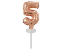 Balon foliowy B&C 13 cm na patyczku "Cyfra 5", różowo-złota