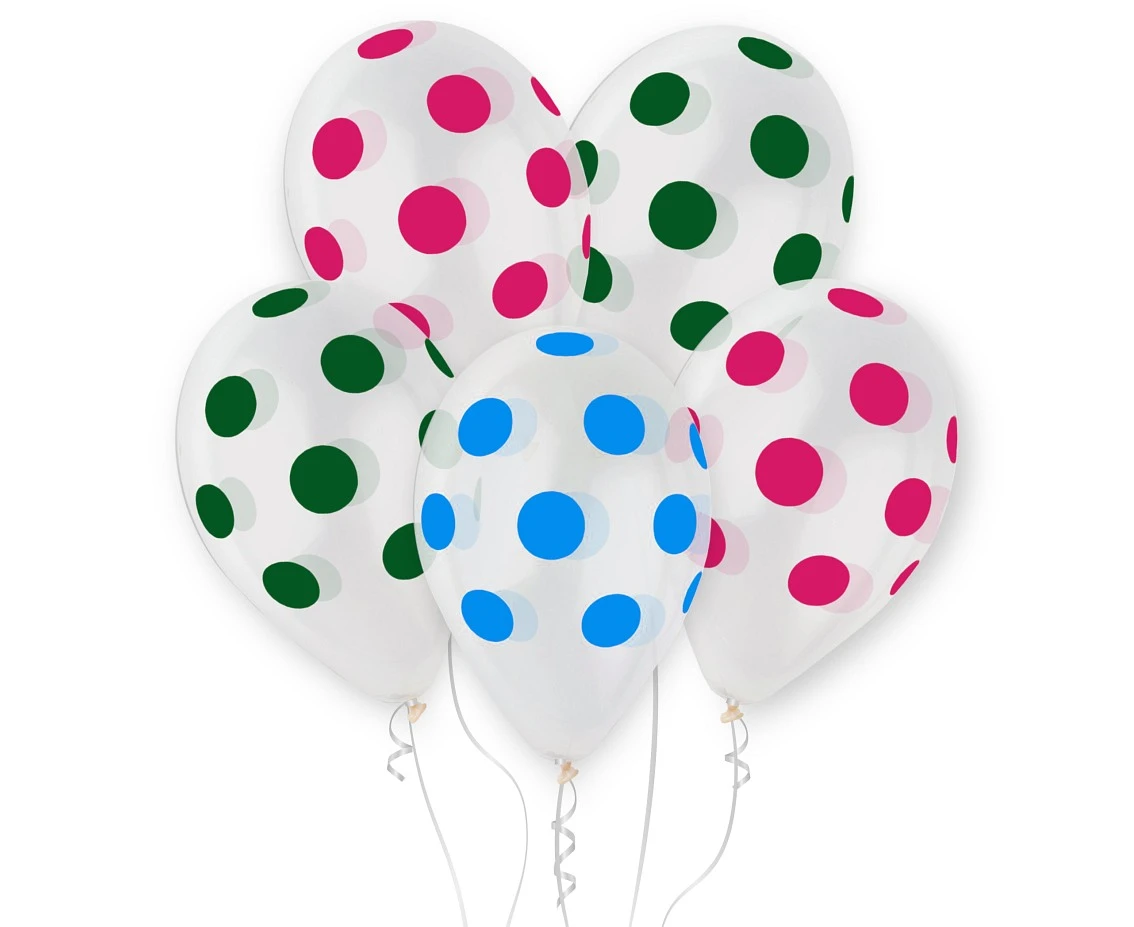 Balony Gemar 13", pastel premium hel "kolorowe grochy", transparentne, 5szt. KK