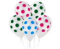 Balony Gemar 13", pastel premium hel "kolorowe grochy", transparentne, 5szt. KK