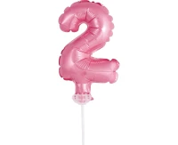 Balon foliowy 13 cm na patyczku "Cyfra 2", różowa KK