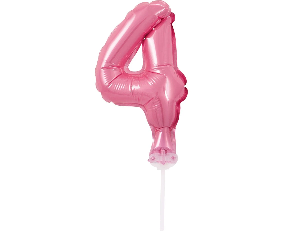 Balon foliowy 13 cm na patyczku "Cyfra 4", różowa KK