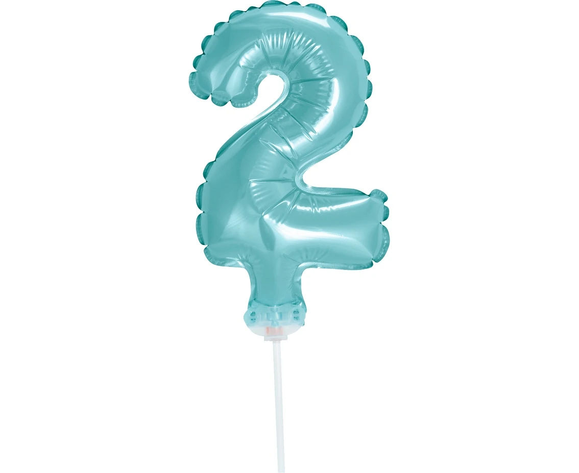 Balon foliowy 13 cm na patyczku "Cyfra 2", błękitna KK