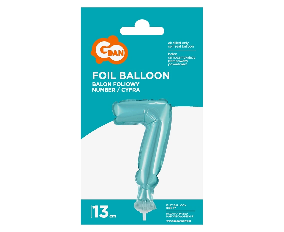 Balon foliowy 13 cm na patyczku "Cyfra 7", błękitna KK