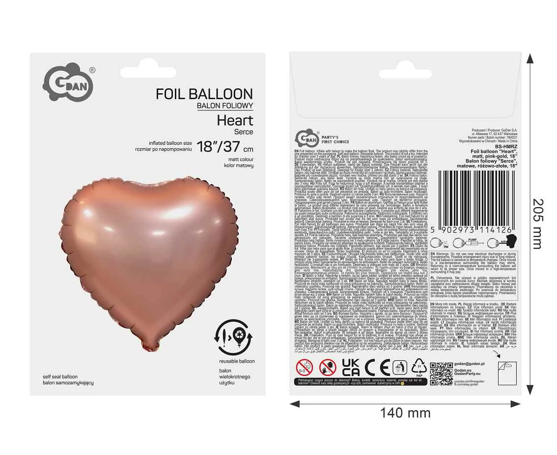Balon foliowy "Serce", matowe, różowo-złote, 18"