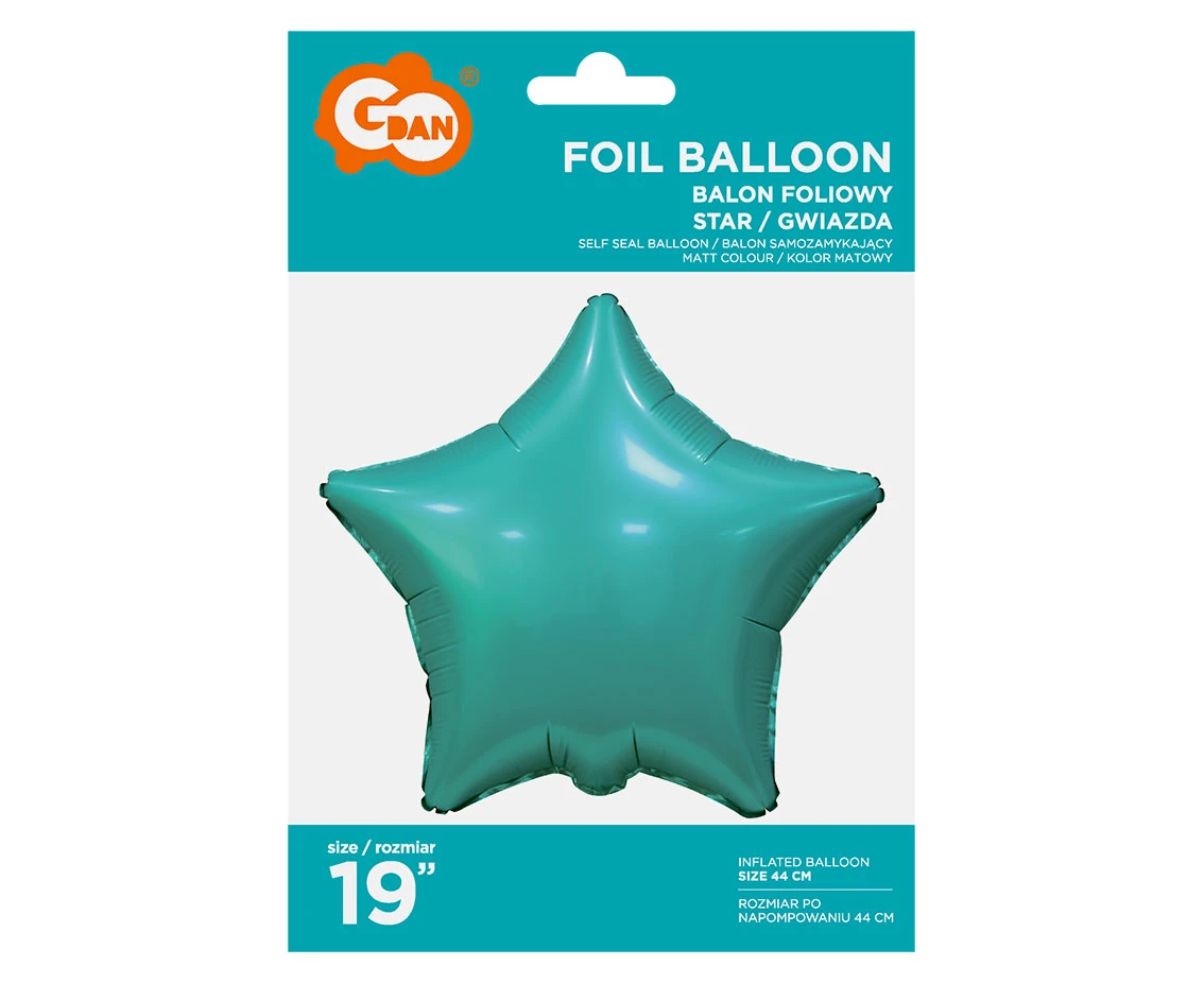 Balon foliowy "Gwiazda", matowa, turkusowa, 19" KK