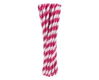 Rurki (słomki) pap. magenta paski, 6x197mm / 24 szt.