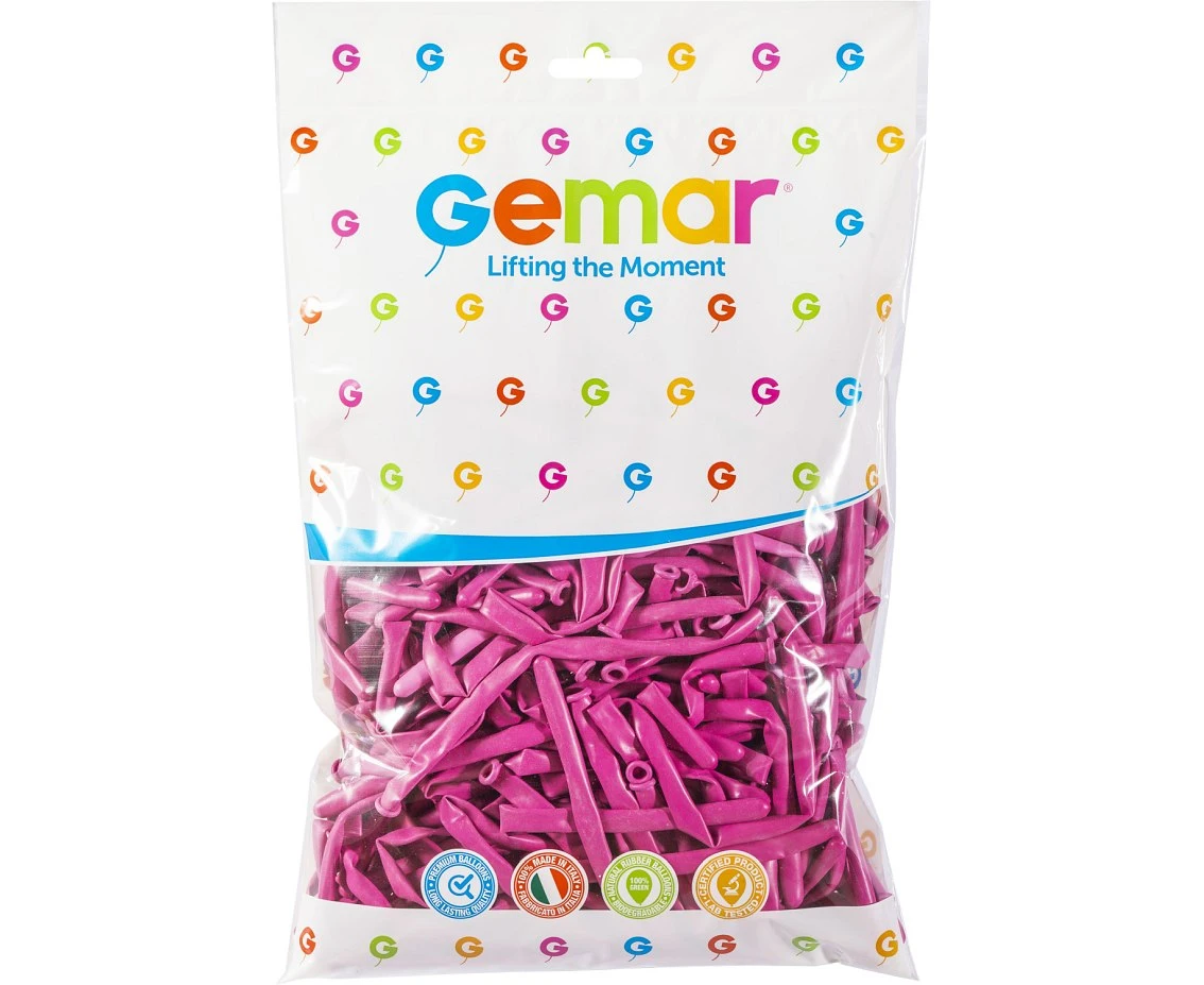 Balony Gemar, rurki włoskie ciemnoróżowe, 100szt.