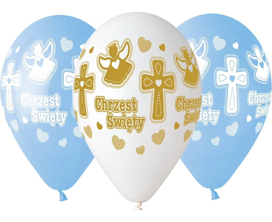 Balony Gemar 13", pastel premium hel chrzest chłopca, 5szt. KK