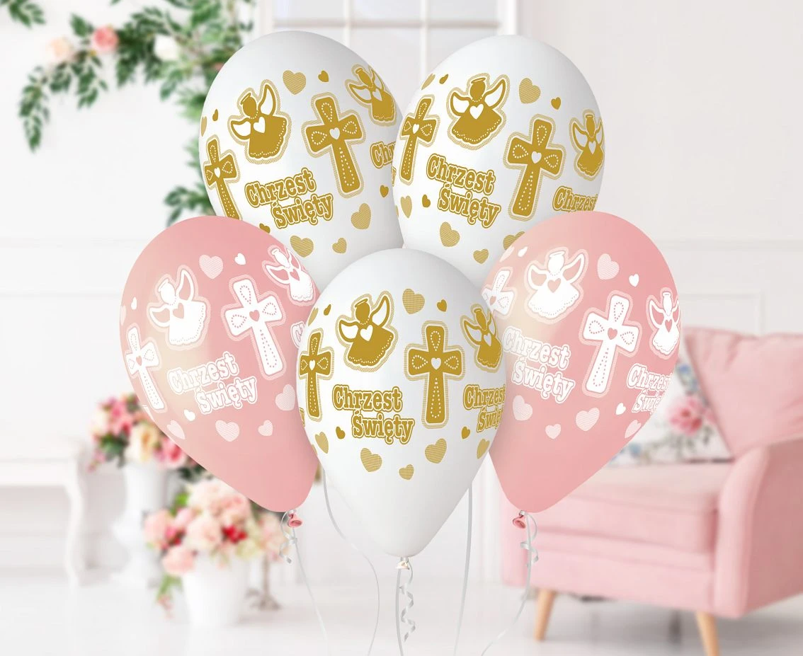 Balony Gemar 13", pastel premium hel chrzest dziewczynki, 5szt. KK