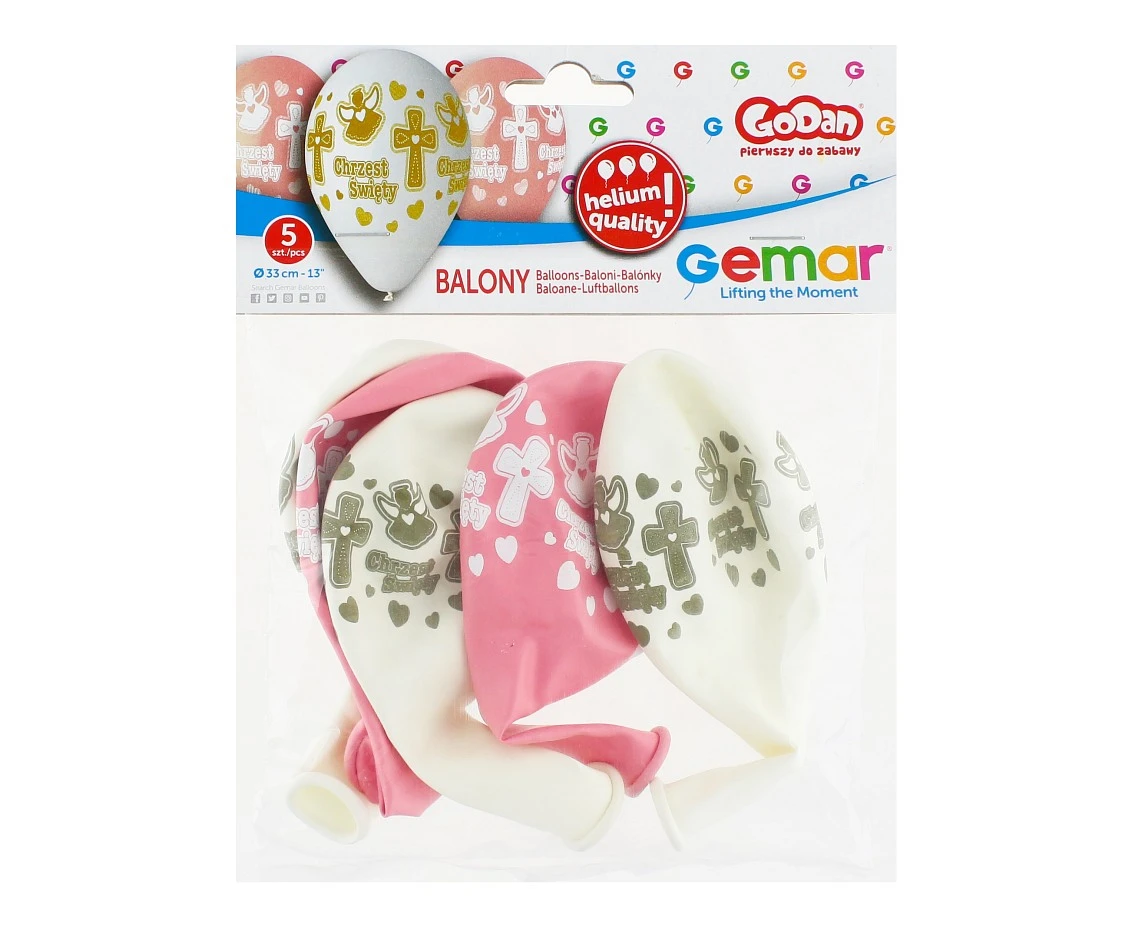 Balony Gemar 13", pastel premium hel chrzest dziewczynki, 5szt. KK