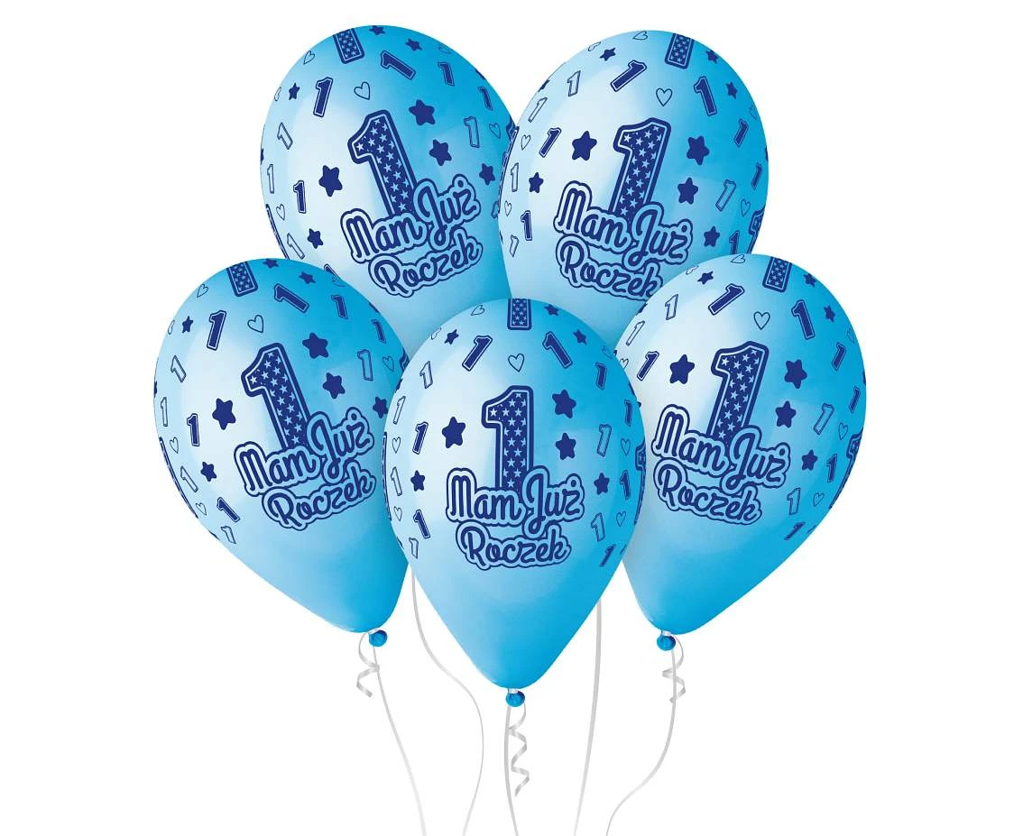 Balony Gemar 13", premium hel mam już roczek, niebieskie, 5szt. KK