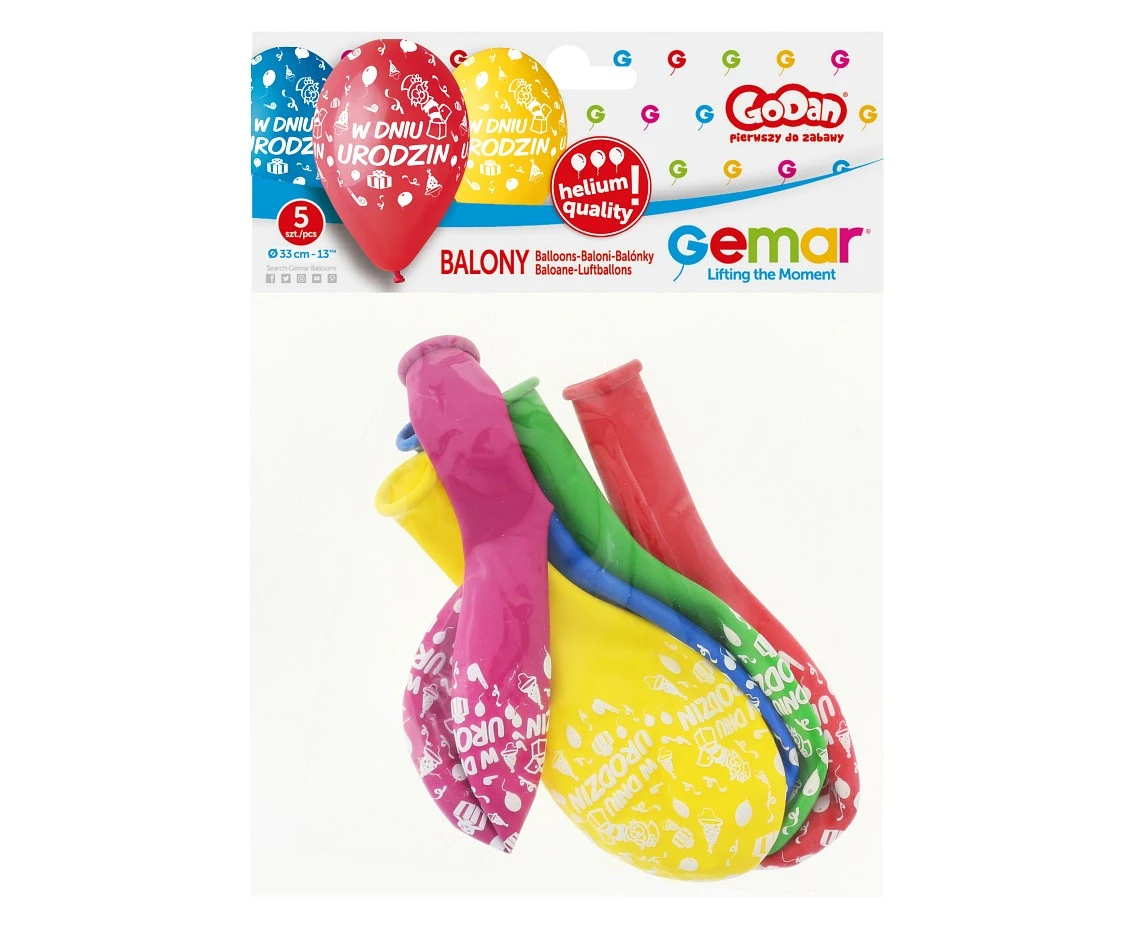 Balony Gemar 13", pastel premium hel w dniu urodzin, 5szt. KK