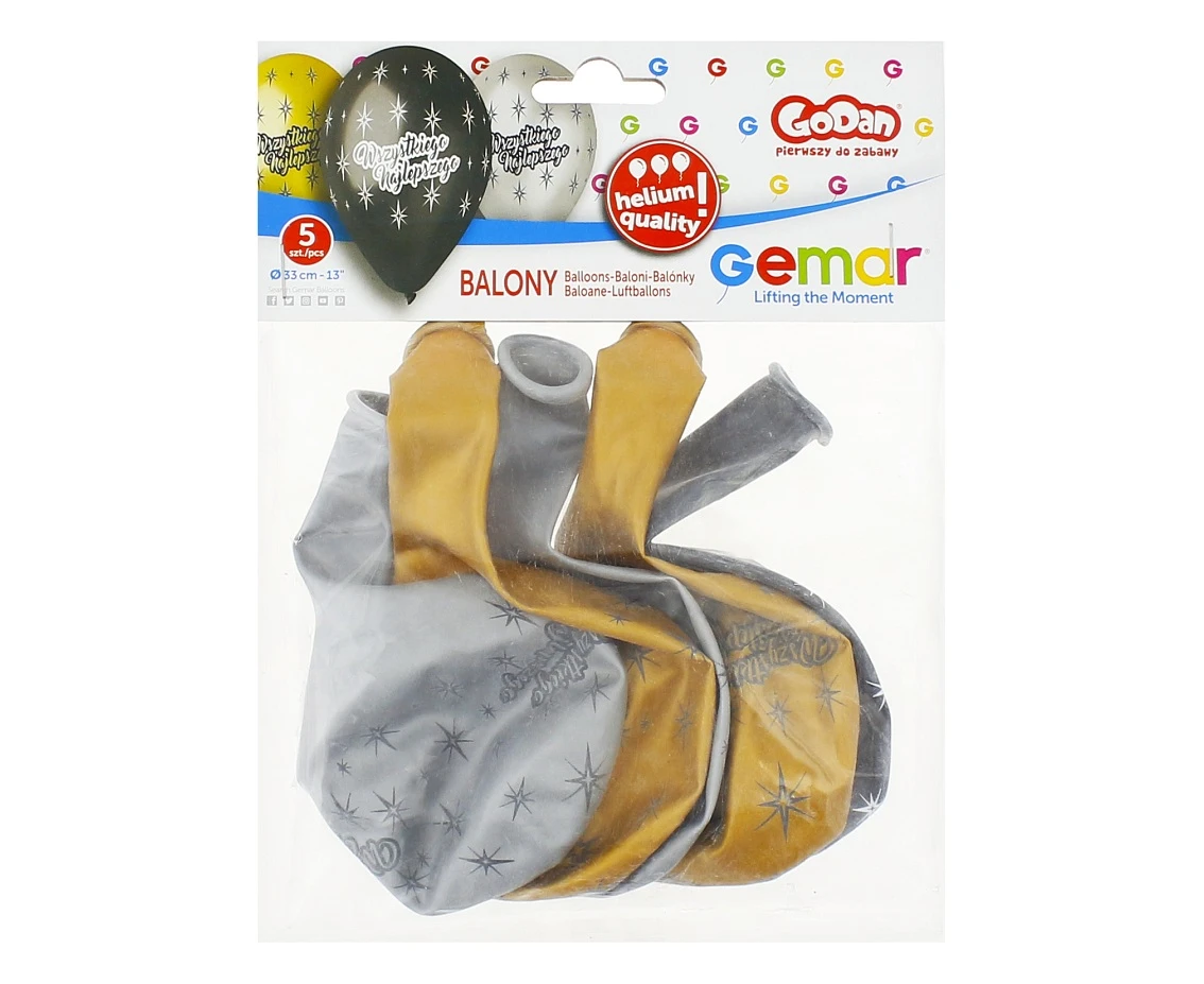 Balony Gemar 13", pastel premium hel wszystkiego najlepszego, 5szt. KK