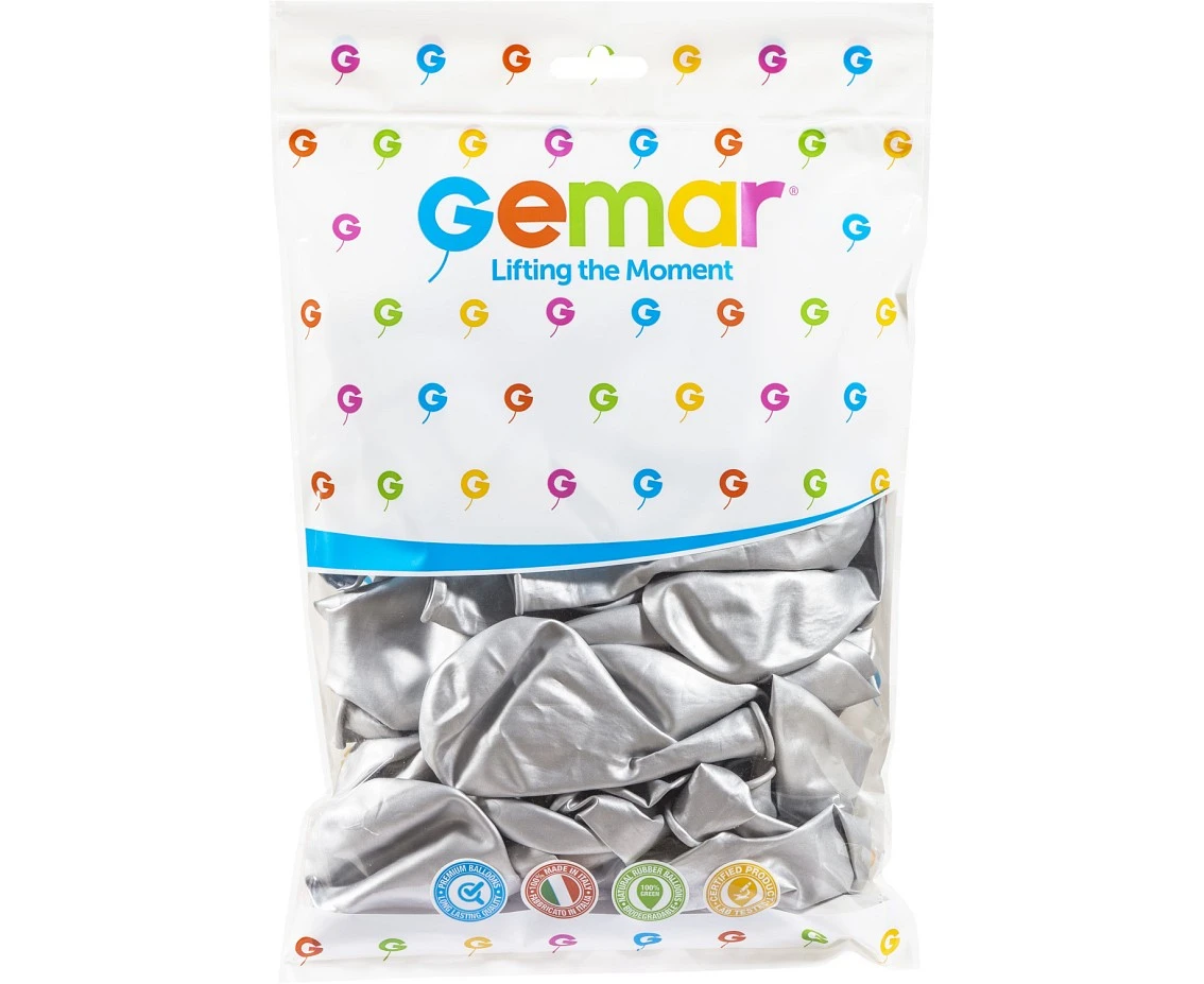 Balony Gemar 13", shiny srebrne, 50szt.