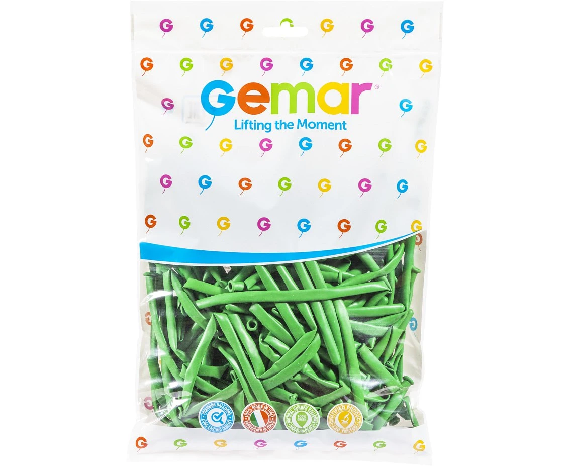 Balony Gemar, rurki włoskie zielone, 100szt.