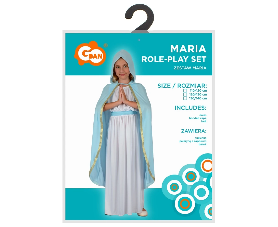 Zestaw dla dzieci Maria (sukienka, peleryna z kapturem, pasek), rozm. 120/130 cm