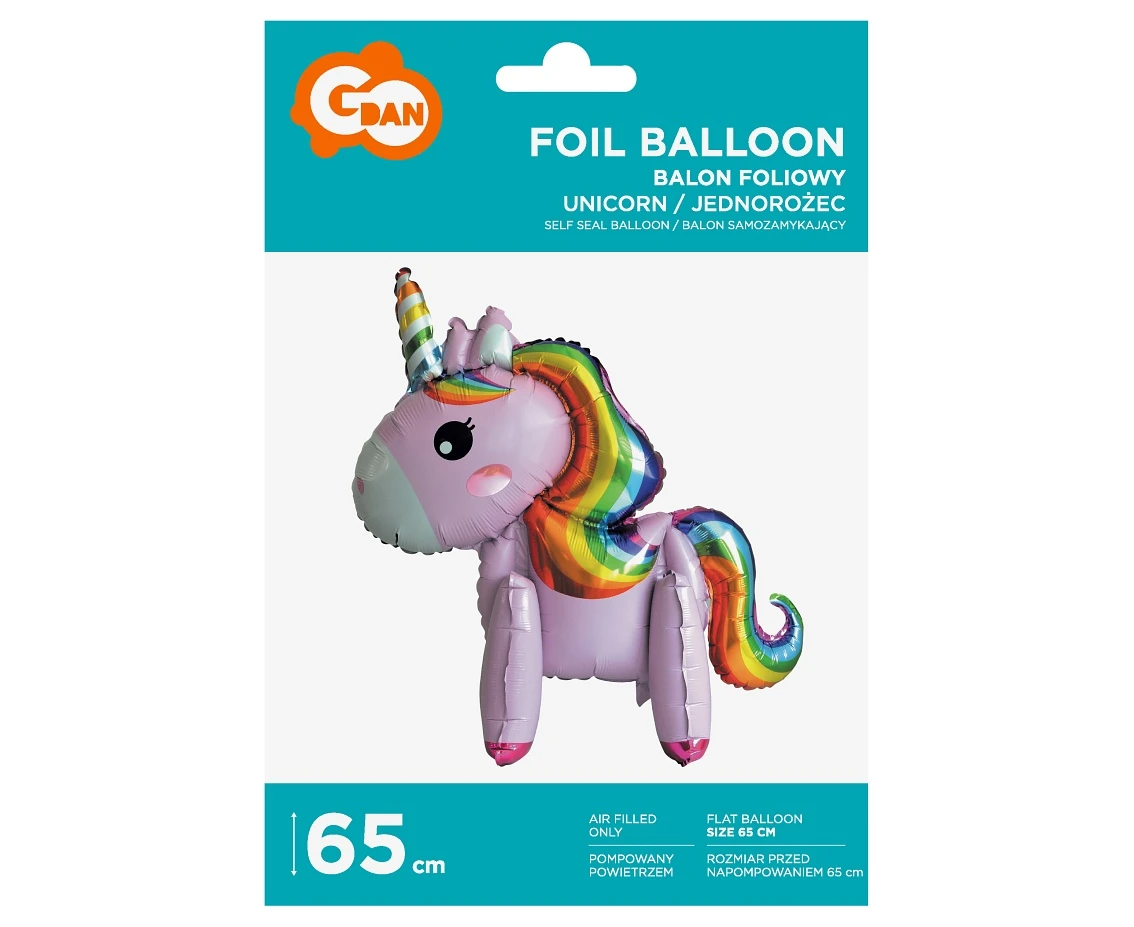 Balon foliowy Jednorożec, 65 cm, różowy, stojący KK