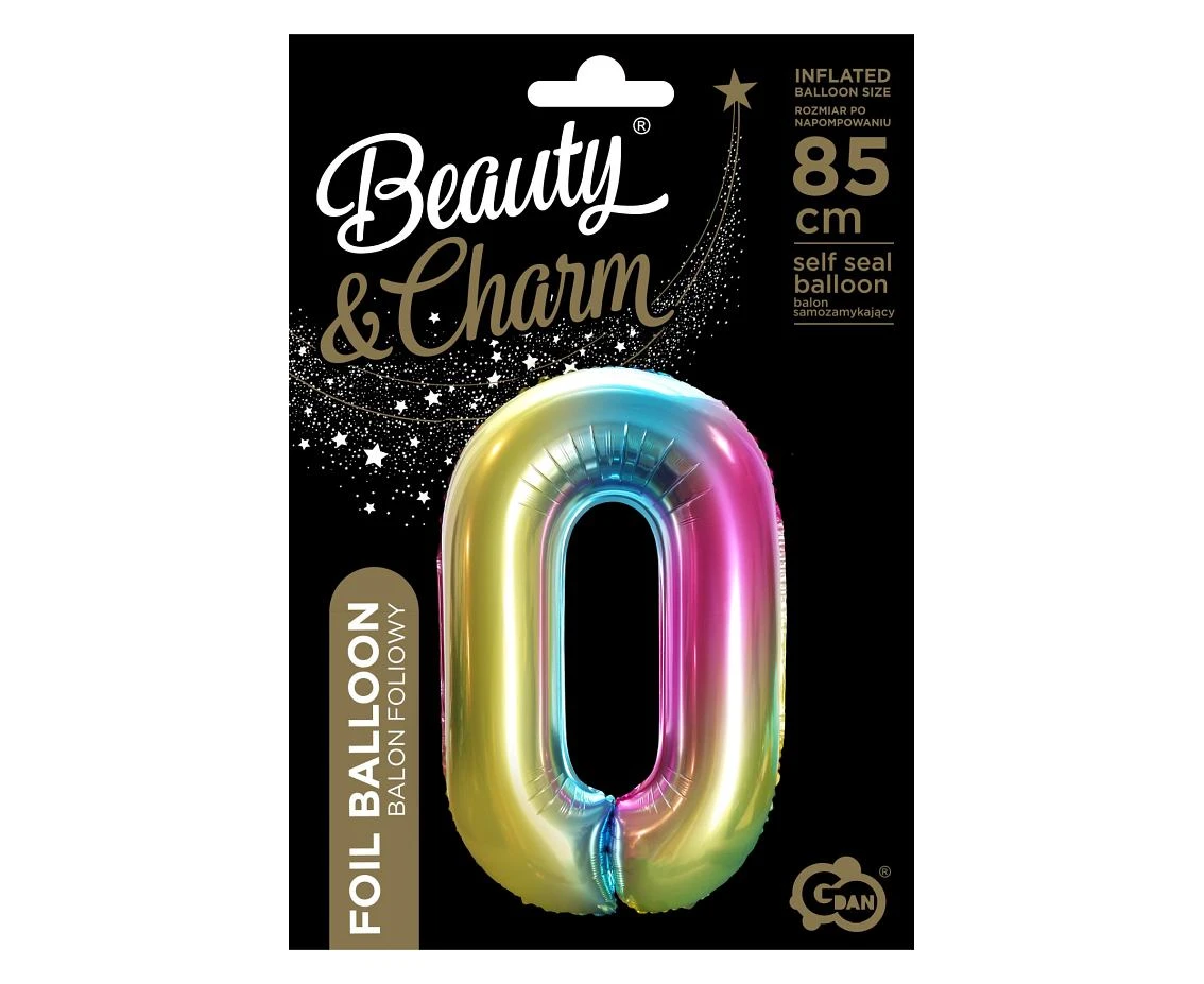 Balon foliowy B&C Cyfra 0, tęczowa, 85 cm  AA
