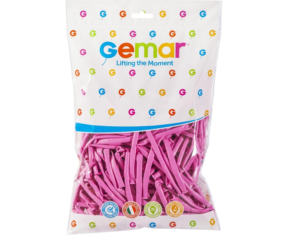 Balony Gemar, rurki włoskie różowe, 100szt.