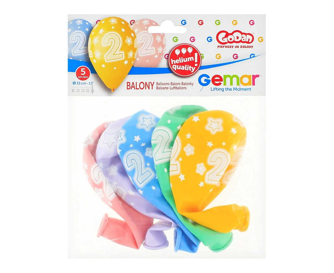 Balony Gemar 13", pastel premium hel 2. urodziny, 5szt.