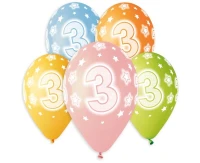 Balony Gemar 13", pastel premium hel 3. urodziny 5szt.