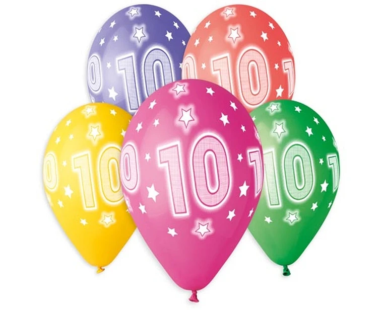 Balony Gemar 13", pastel premium hel 10. urodziny, 5szt.