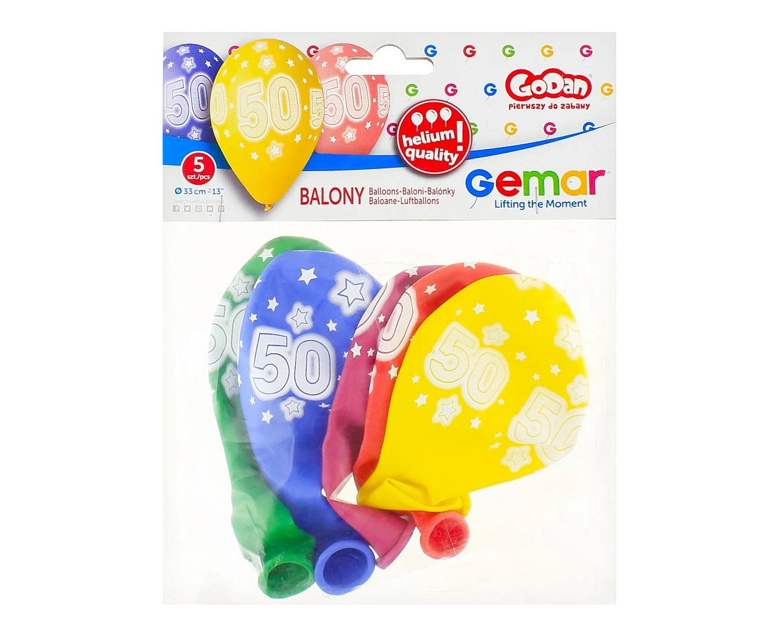 Balony Gemar 13", pastel premium hel 50. urodziny 5szt. KK