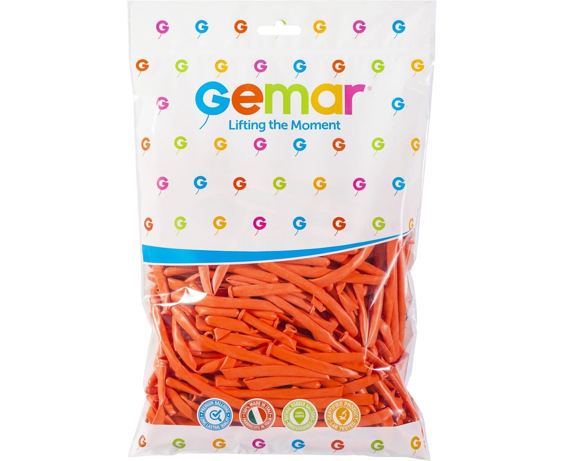 Balony Gemar, rurki włoskie pomarańczowe, 100szt.