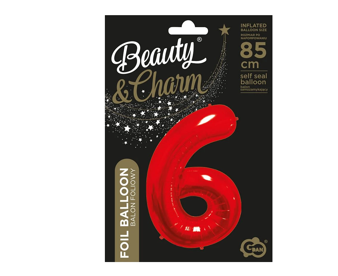 Balon foliowy B&C Cyfra 6, czerwona, 85 cm