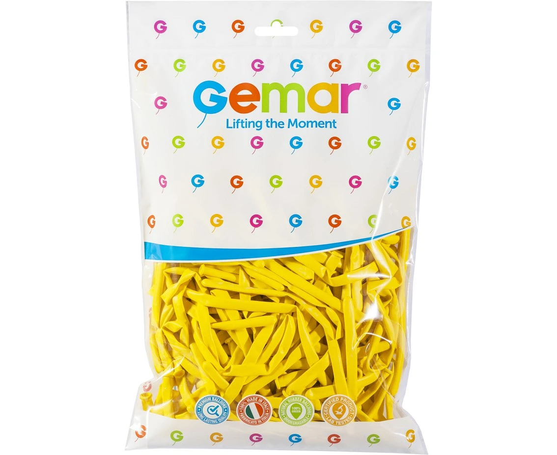 Balony Gemar, rurki włoskie żółte, 100szt.