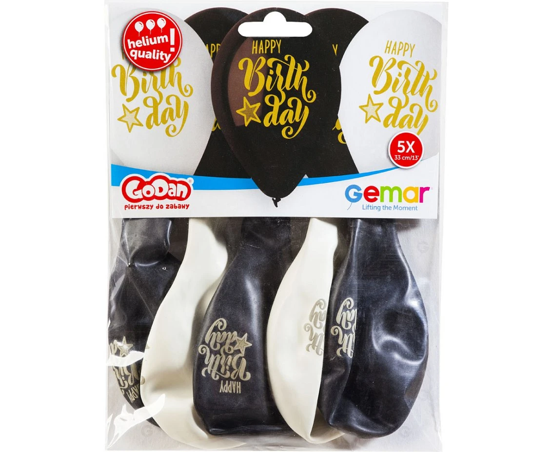 Balony Gemar 13", pastel premium hel happy birthday, 5szt. KK