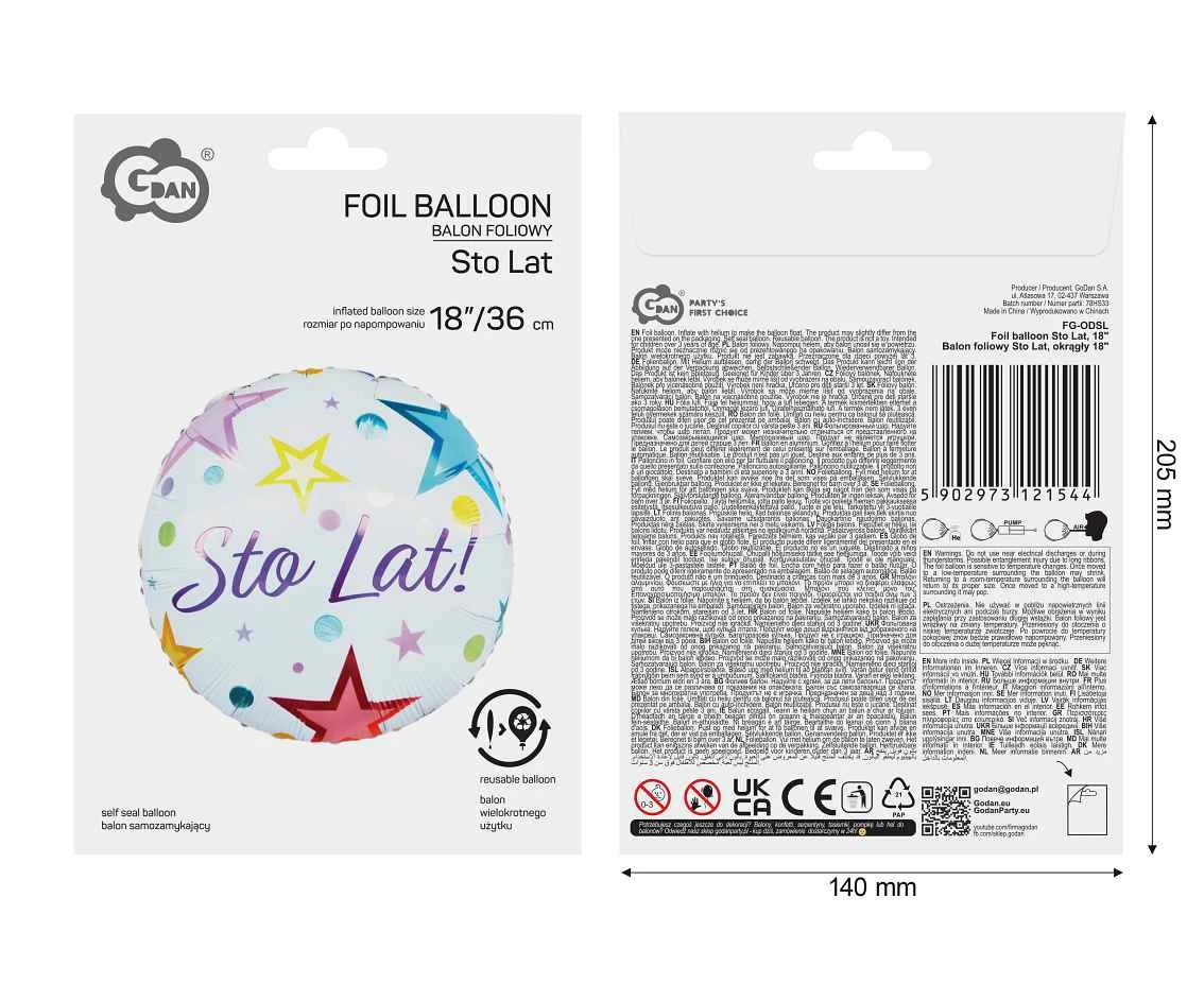 Balon foliowy Sto Lat, okrągły 18" AA