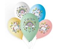 Balony Gemar 13", pastel premium hel jednorożec i tęcza, 5szt.
