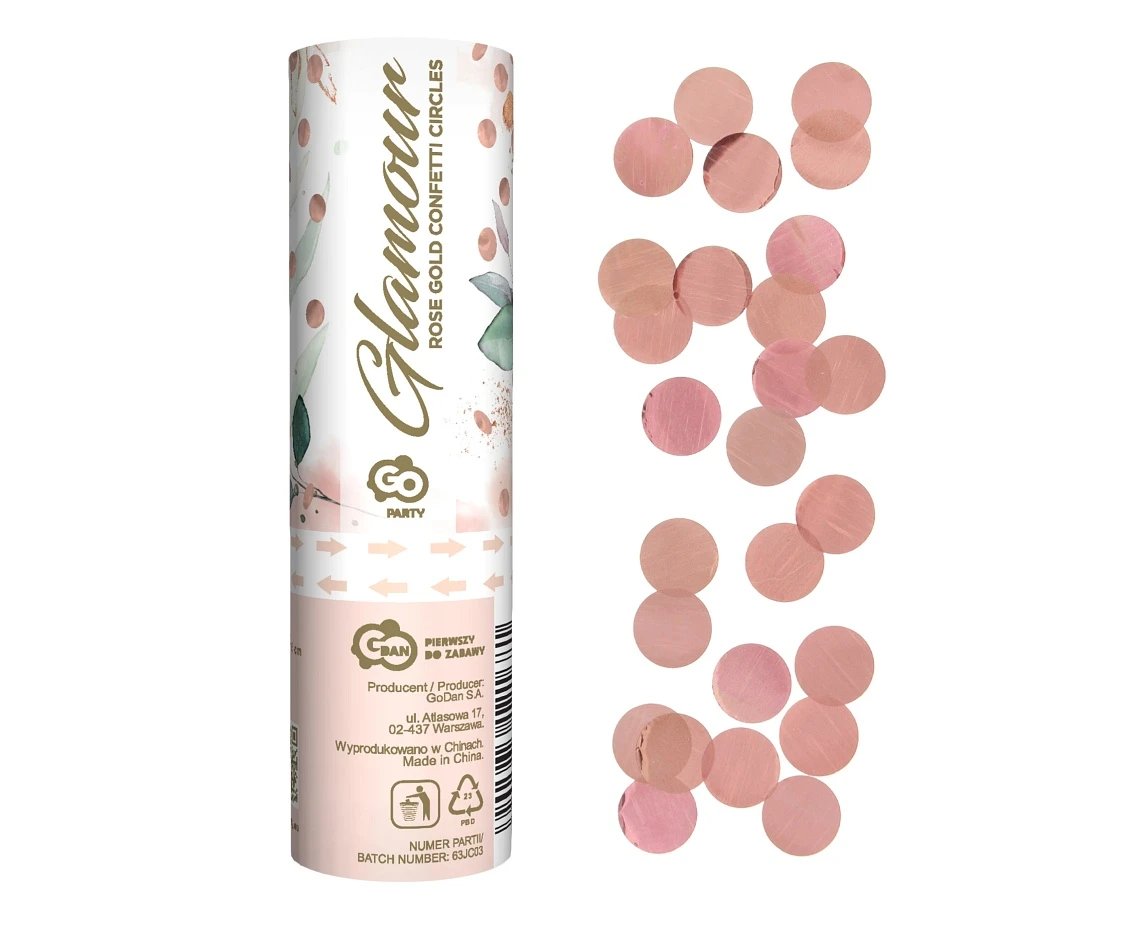 Konfetti pneumatyczne Glamour, kółeczka foliowe różowo-złote  / 15 cm