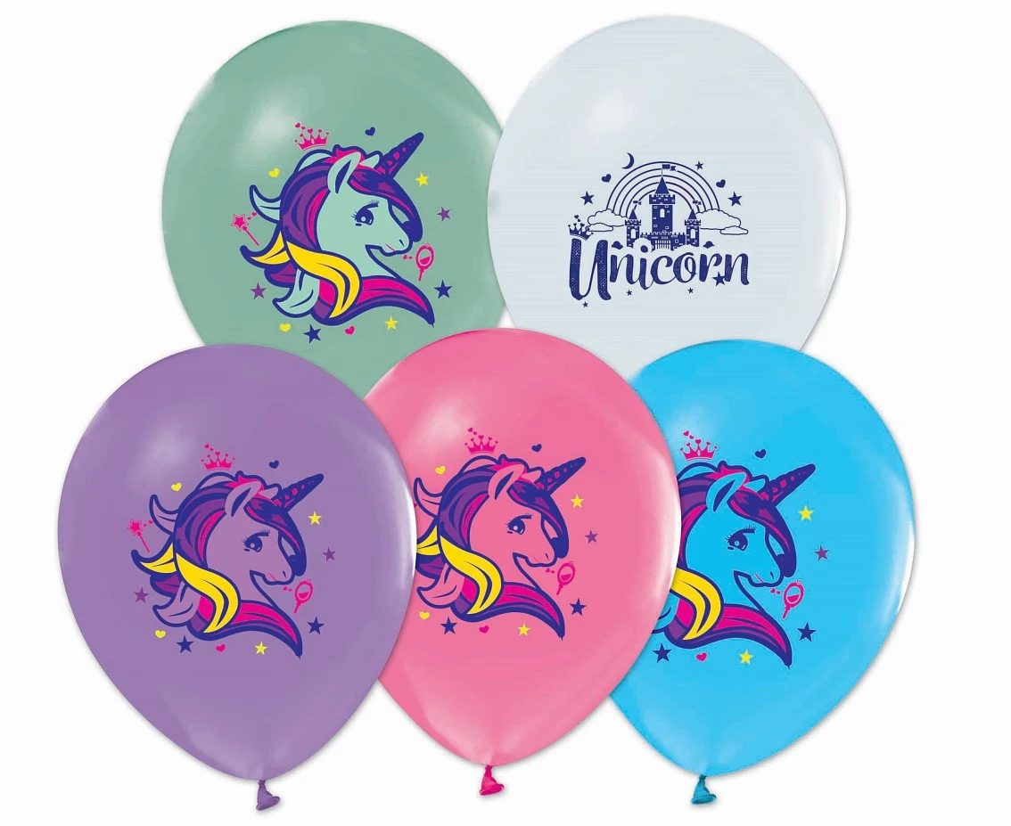 Balony Helium Formula, Jednorożce, pastel, 12 cali/ 5 szt.