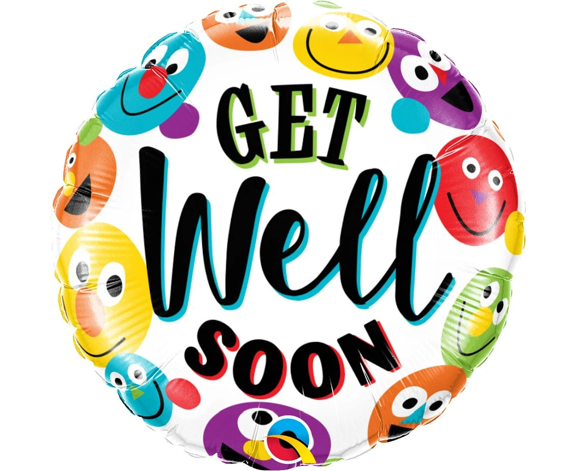 Balon foliowy 18" QL RND Get well soon smiley''s KK