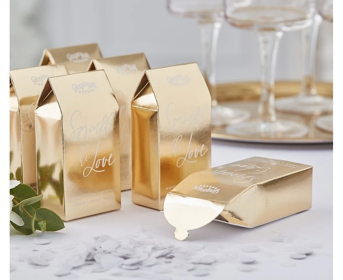 Konfetti w złotym biodegradowalnym pudełku Gold Wedding, białe, 7 g
